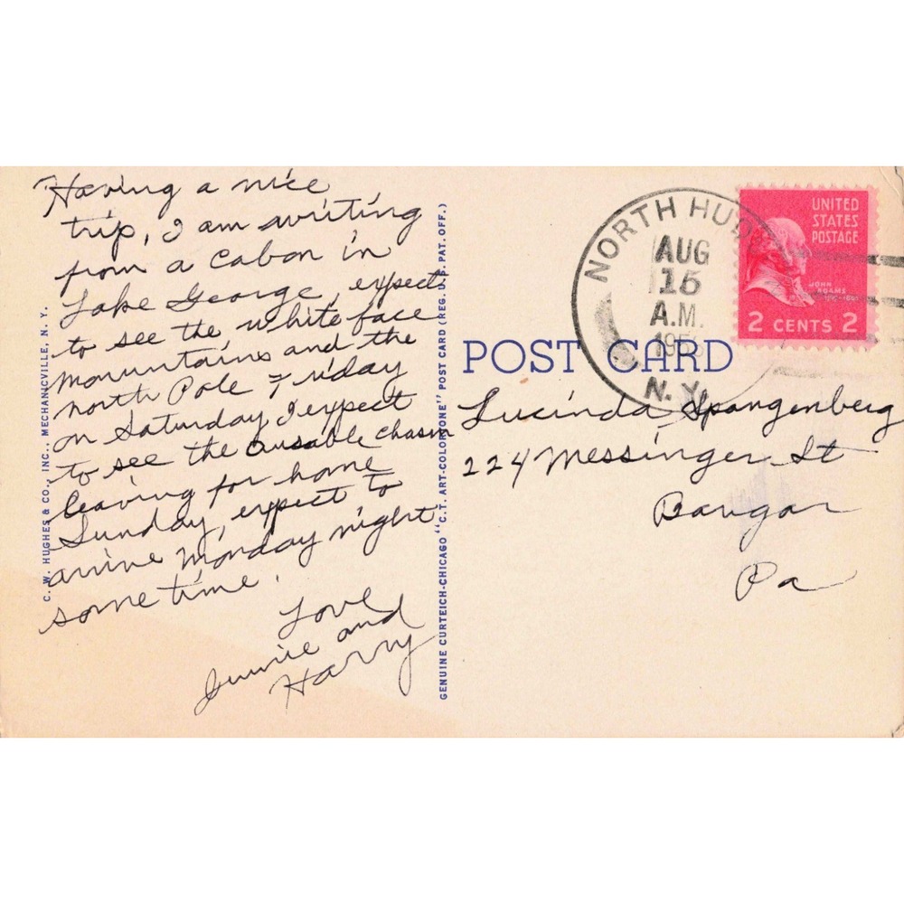 Vintage Lake George NY Linen Postcard Approaching from South 1951 Postmark VG - Picture 2 of 2